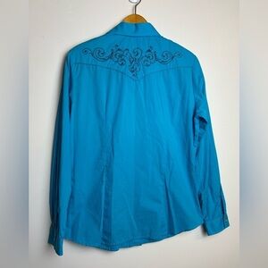 Roper Western Shirt M Ranch Snap Button Down Blue Long Sleeve Cowgirl embroidery